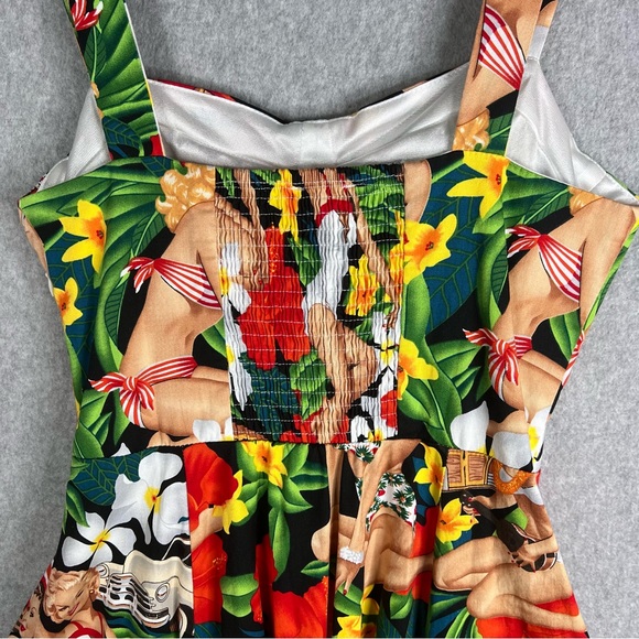 Belle Poque Womens Med Sleeveless Hawaiian Pin Up Girl A-Line Swing Midi Dress - Picture 9 of 15